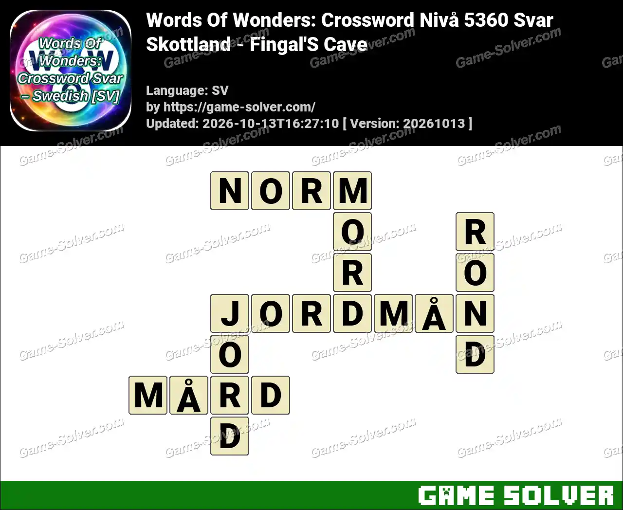 Words Of Wonders: Crossword Nivå 5360 Svar – Skottland – Fingal’S Cave